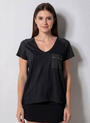 T-shirt col v manches courtes noir DEELUXE femme