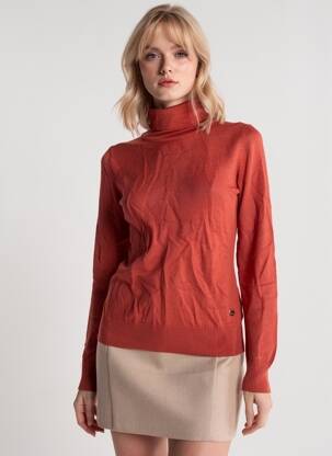 Pull col roulé stretch manches longues orange DEELUXE femme