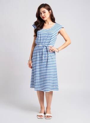 Robe mi-longue manches courtes manches courtes bleu DEELUXE femme