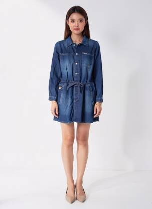 Robe courte manches longues manches longues bleu LOIS femme