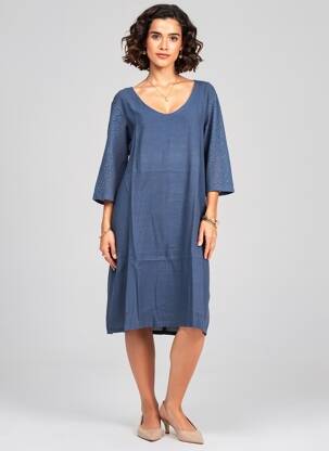 Robe mi-longue manches 3/4 manches 3/4 bleu MALOKA femme