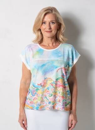 T-shirt imprimé fantaisie manches courtes bleu TELMAIL femme