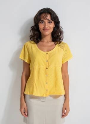 Top manches courtes manches courtes jaune MALOKA femme