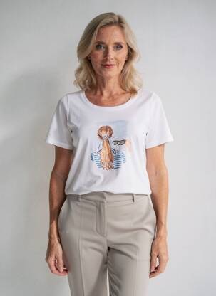 T-shirt sérigraphie avec strass manches courtes blanc TELMAIL femme