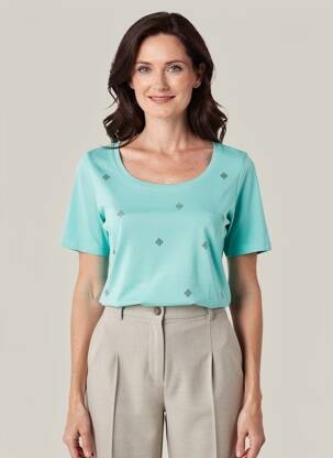 T-shirt sérigraphie avec strass manches courtes bleu TELMAIL femme