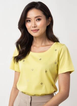 T-shirt sérigraphie avec strass manches courtes jaune TELMAIL femme