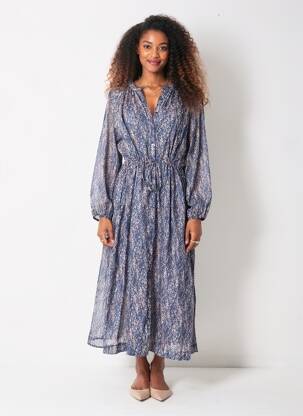 Robe longue manches longues manches longues bleu GRACE & MILA femme