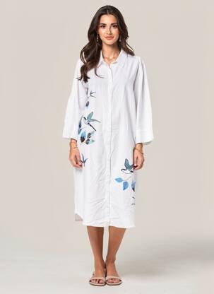 Robe mi-longue manches 3/4 manches 3/4 bleu CREAM femme