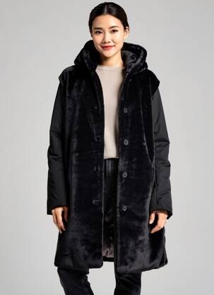 Manteau long a capuche a capuche noir GUXY femme