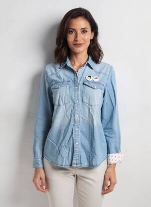 Chemisier coupe cintrée manches longues bleu MKT STUDIO femme