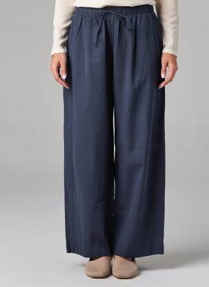 Pantalon large tissage popeline taille normale bleu YERSE femme
