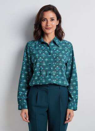 Chemisier imprimé fantaisie manches longues bleu LA FEE MARABOUTEE femme
