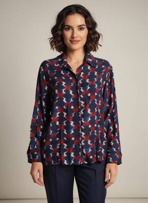 Chemisier imprimé fantaisie manches longues bleu LA FEE MARABOUTEE femme