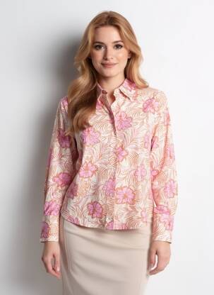 Chemisier imprimé fleurs manches longues rose KANOPE femme