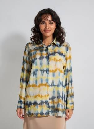 Tunique manches longues col chemisier jaune LA FEE MARABOUTEE femme