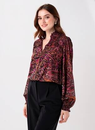 Blouse tissage popeline manches longues violet LA PETITE ETOILE femme