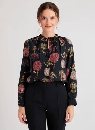 Chemisier imprimé fleurs manches longues noir NICE THINGS femme