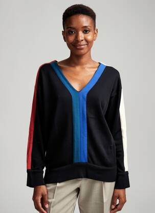 Pull col v manches longues noir SKUNKFUNK femme