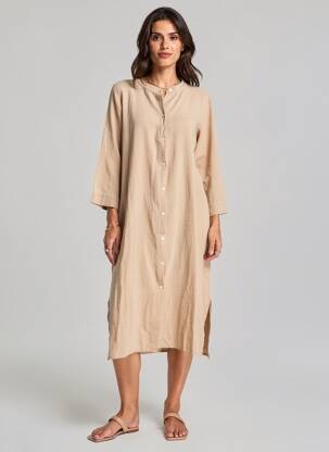 Robe longue manches longues manches longues beige MUS & BOMBON femme