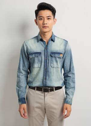 Chemise manches longues poches bleu clair DIKE homme