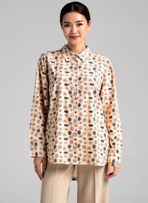 Tunique manches longues col chemisier beige MD'M femme
