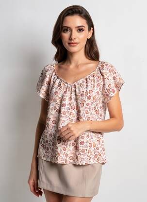 Blouse col rond manches courtes beige C'EST BEAU LA VIE femme
