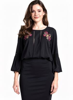 Blouse col rond manches 3/4 noir TIFFOSI femme