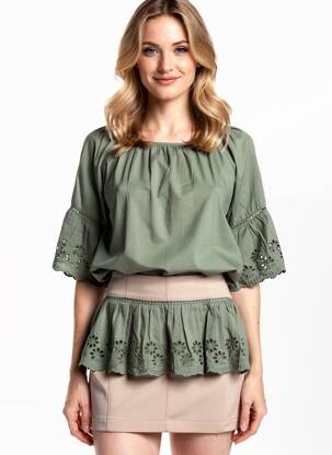 Blouse tissage popeline manches 3/4 vert TIFFOSI femme