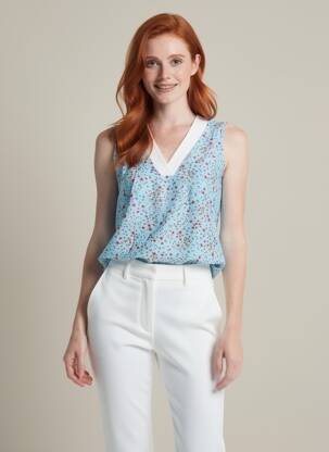 Top tissage crêpe sans manche bleu REVD'ELLE femme