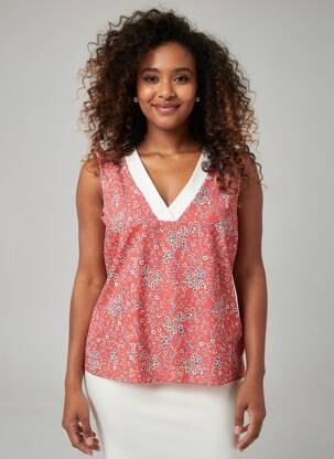 Top tissage crêpe sans manche rouge REVD'ELLE femme