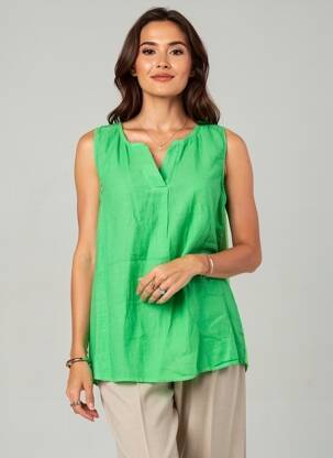 Top tissage crêpe sans manche vert LAGON BLEU femme