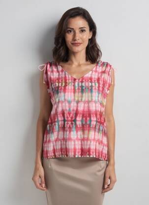 Blouse tissage popeline manches courtes rose C'EST BEAU LA VIE femme