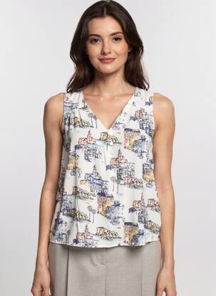 Top imprimé fantaisie sans manche beige MISMASH femme