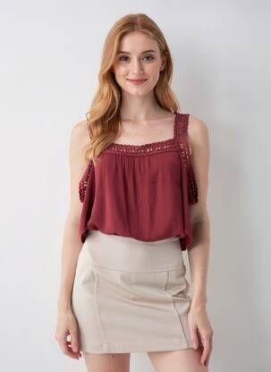 Top tissage crêpe manches courtes rouge TIFFOSI femme