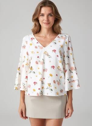 Blouse imprimé fleurs manches 3/4 beige TIFFOSI femme
