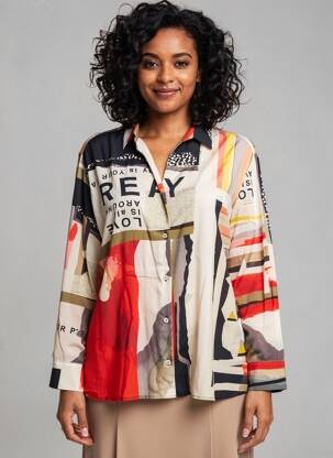Chemisier imprimé fantaisie manches longues beige TUZZI femme