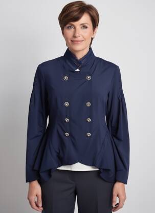 Veste chic fermeture boutonnée sur le devant bleu LESLIE femme