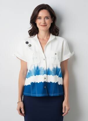 Chemisier manches courtes manches courtes bleu LESLIE femme
