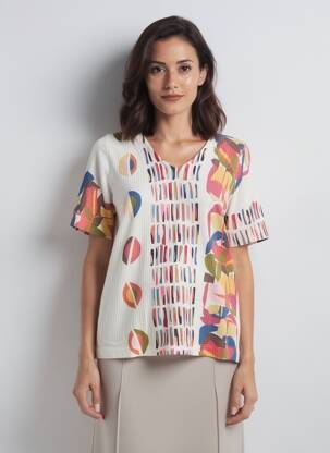 Pull col v manches courtes beige JEI'S BY LETIZIA DENARO femme