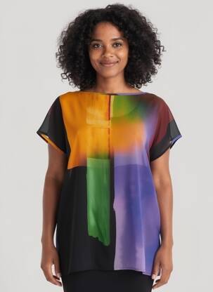 Tunique manches courtes tissage crêpe noir ELEONORA AMADEI femme