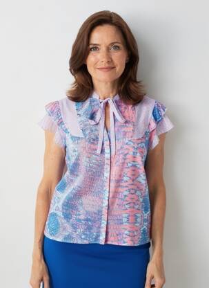 Chemisier manches courtes manches courtes bleu LESLIE femme