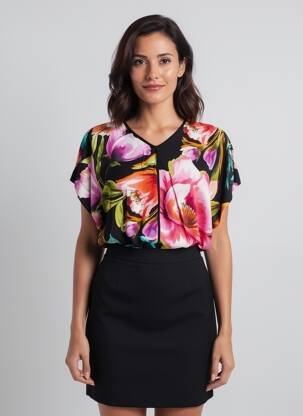 Blouse tissage popeline manches 3/4 noir ELEONORA AMADEI femme
