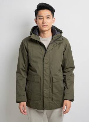 Parka coupe droite a capuche vert SOLID homme