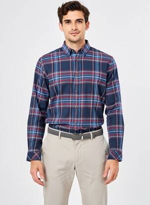 Chemise manches longues imprimé écossais bleu SOLID homme