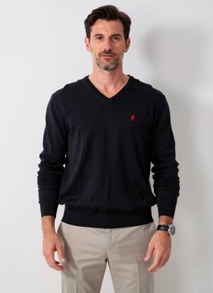 Pull col v manches longues noir MCS homme
