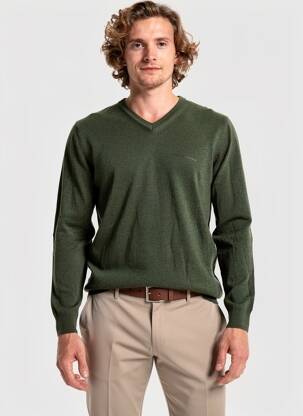 Pull col v manches longues vert TEDDY SMITH homme