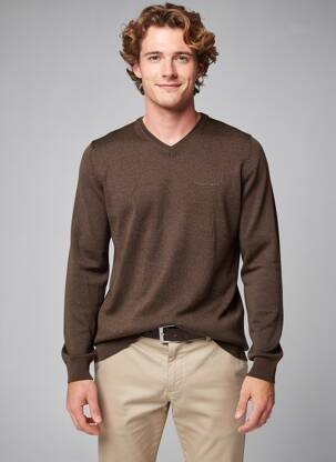 Pull col v manches longues marron TEDDY SMITH homme