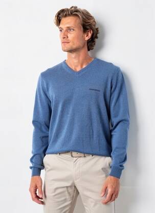 Pull col v manches longues bleu TEDDY SMITH homme