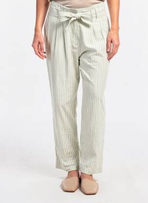 Pantalon droit tissage popeline taille haute vert TEDDY SMITH femme