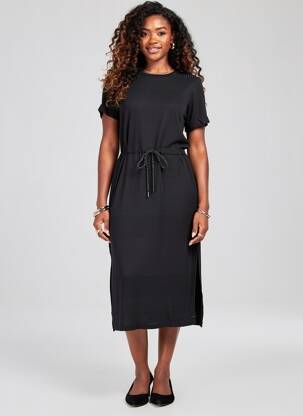 Robe mi-longue manches courtes manches courtes noir TEDDY SMITH femme